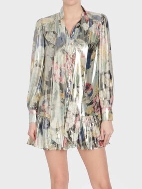 Cinq à Sept- Amani dress-  Metallic Silver Floral Mini Dress